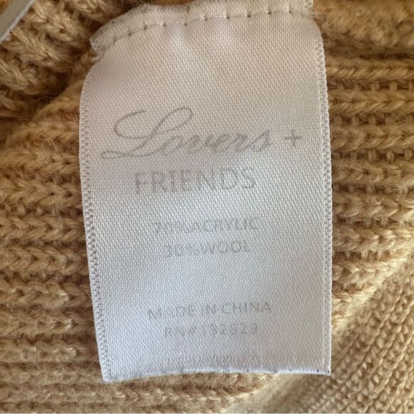 Lovers + Friends Revolve Prospect V Neck Knit Sweater Distressed Tan Crop Small - Picture 9 of 9